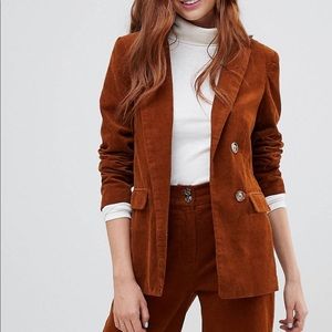 Corduroy Blazer & Cropped Wide Leg Pant Set